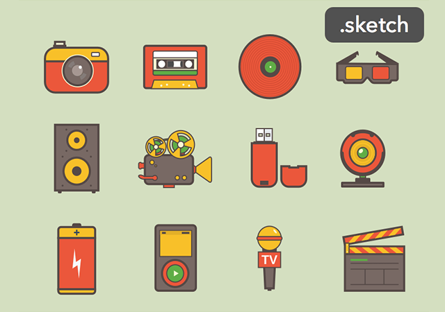 Colorful Media Icons for Sketch