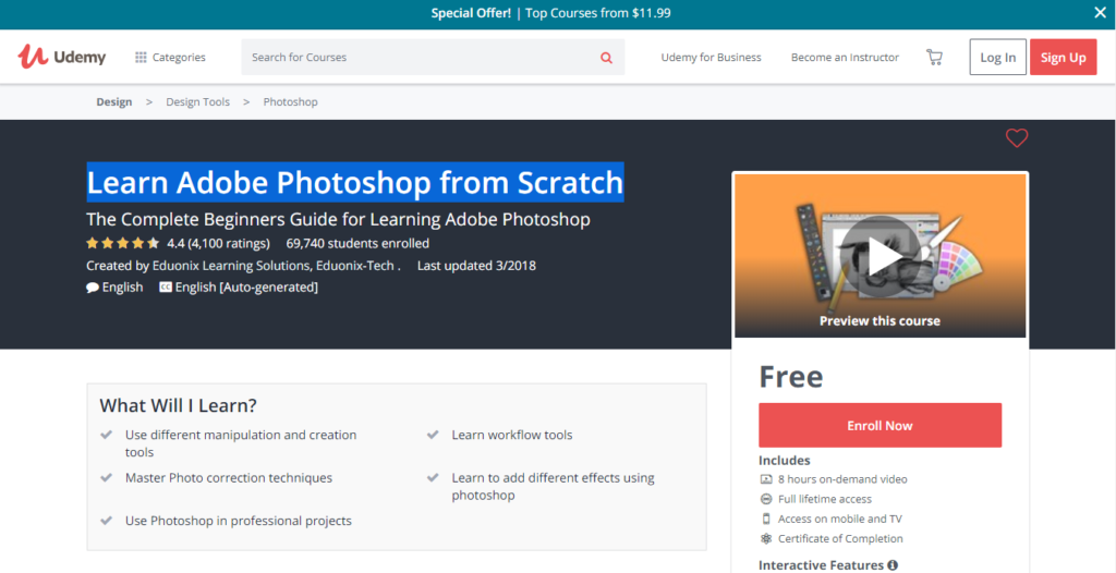 Udemy Free Graphic Design Course - Learn Adobe Photoshop from Scratch
