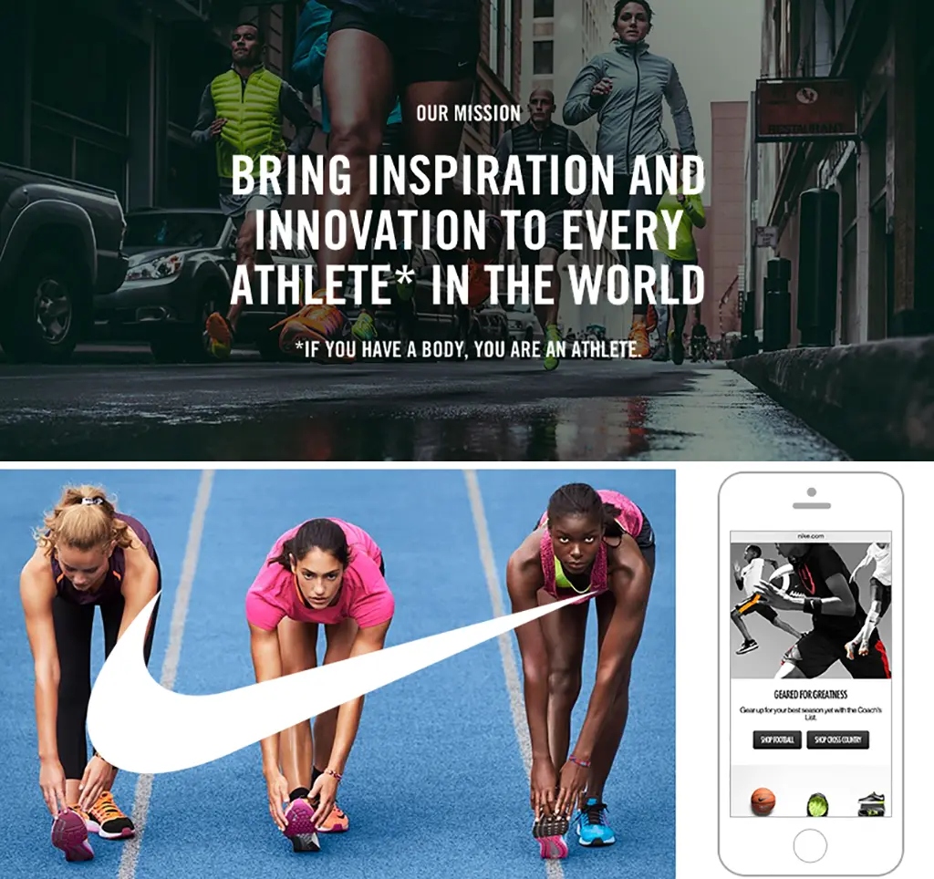 Collage de imágenes de la marca Nike