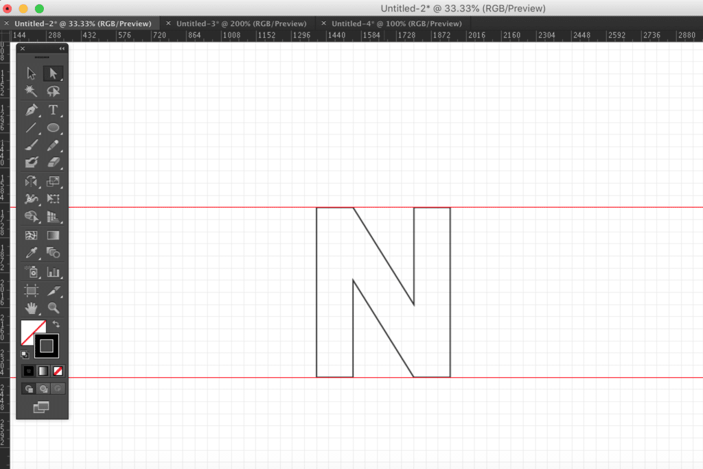 Our completed N shape in outline mode