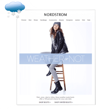 Nordstrom female boots dynamic email based on weather - Content marketing 2020