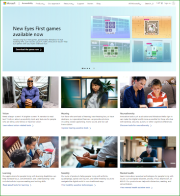 Microsoft Homepage - Example of Accessibility in Web Design - Web Design Trends 2020