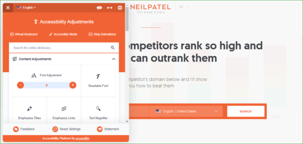 Neil Patel Homepage - Example of Accessibility in Web Design - Web Design Trends 2020