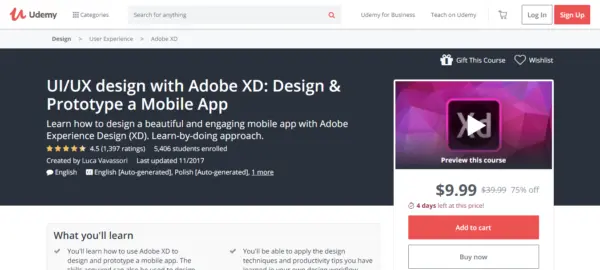 Udemy: UI/UX design with Adobe XD: Design & Prototype a Mobile App
