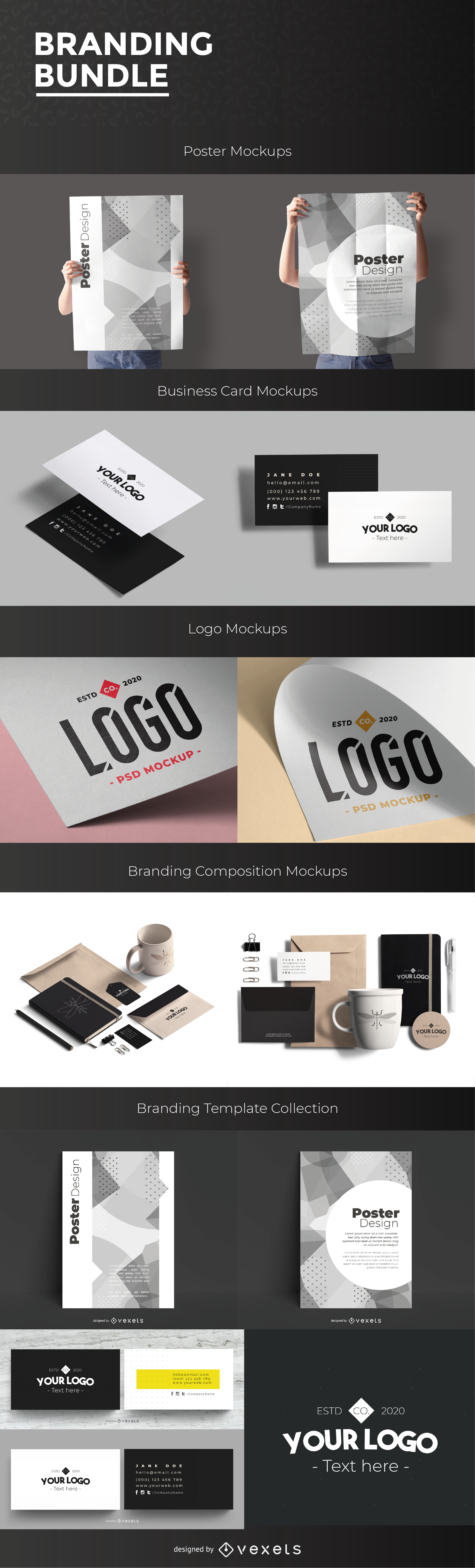 Download Freebie Branding Mockup Template Bundle Logos Cards Posters Just Creative PSD Mockup Templates