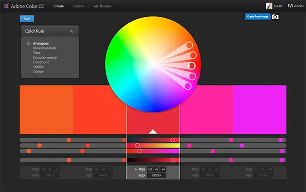 Adobe's Color Wheel automatically provides a color scheme based on an uploaded image