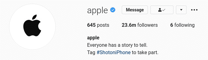 Apple's Instagram profile includes hashtag to increase social media engagement