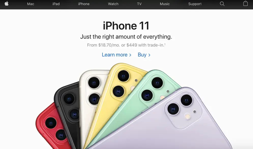 Apple's iPhone 11 webpage uses simple design to maximise conversions