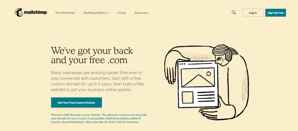 Mailchimp webpage with an easily distinguishable CTA