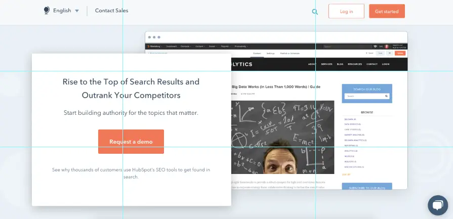 Hubspot webpage uses the rule of thirds to highlight CTA