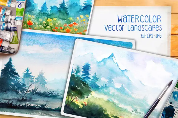 Vector Watercolor Landscapes Vol. 2