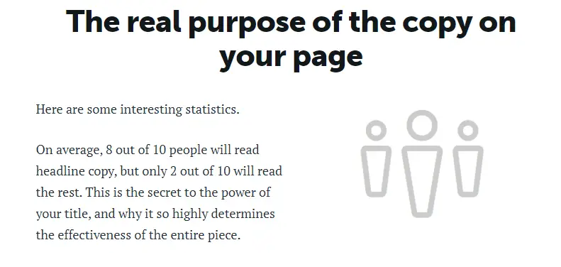 Copy headline fact: 8 out of 10 people read headlines but only 2 out of 10 read the rest