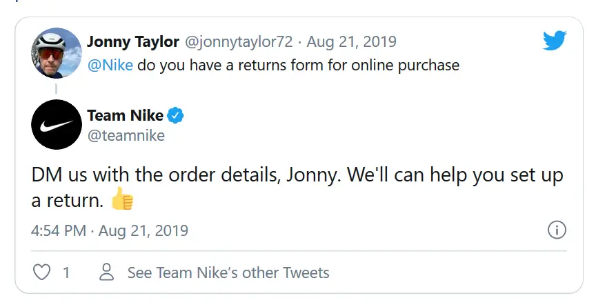 Nike's Twitter strong customer support boosts their brand image