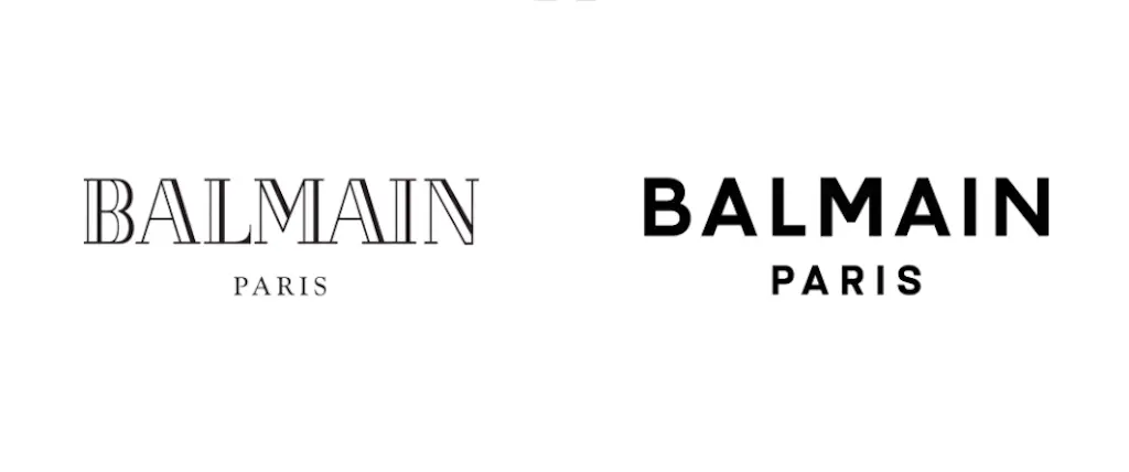 Balmain 2018 rebrand, logo before and after