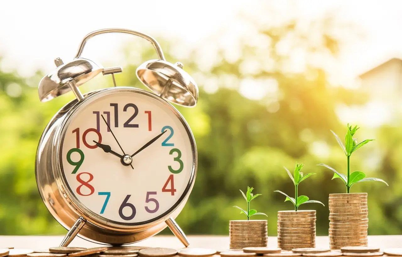 Clock and plants growing larger with more money invested