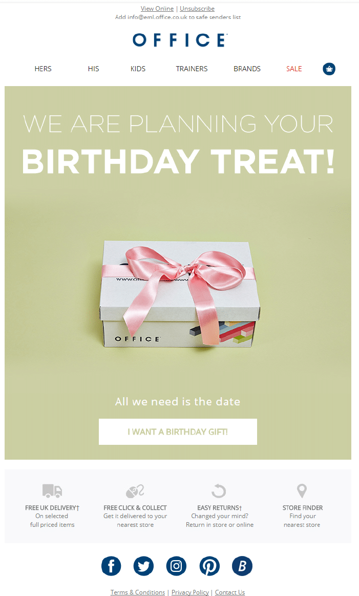 Birthday confirmation email example - Automated welcome email series