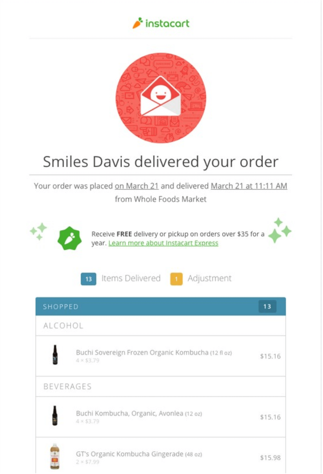 Automated order delivery confirmation email