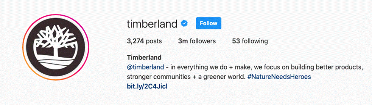 Optimised Instagram bio by @timberland