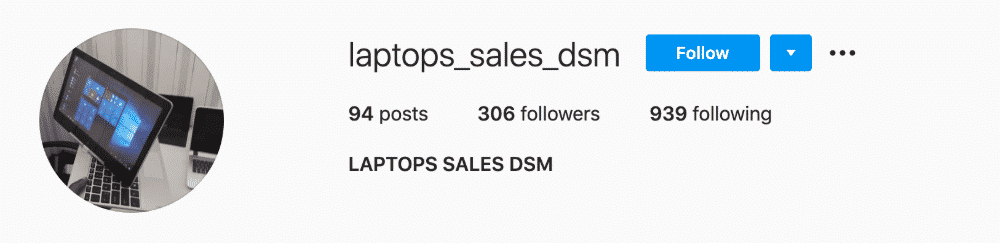 Unoptimised Instagram bio by @laptops_sales_dsm
