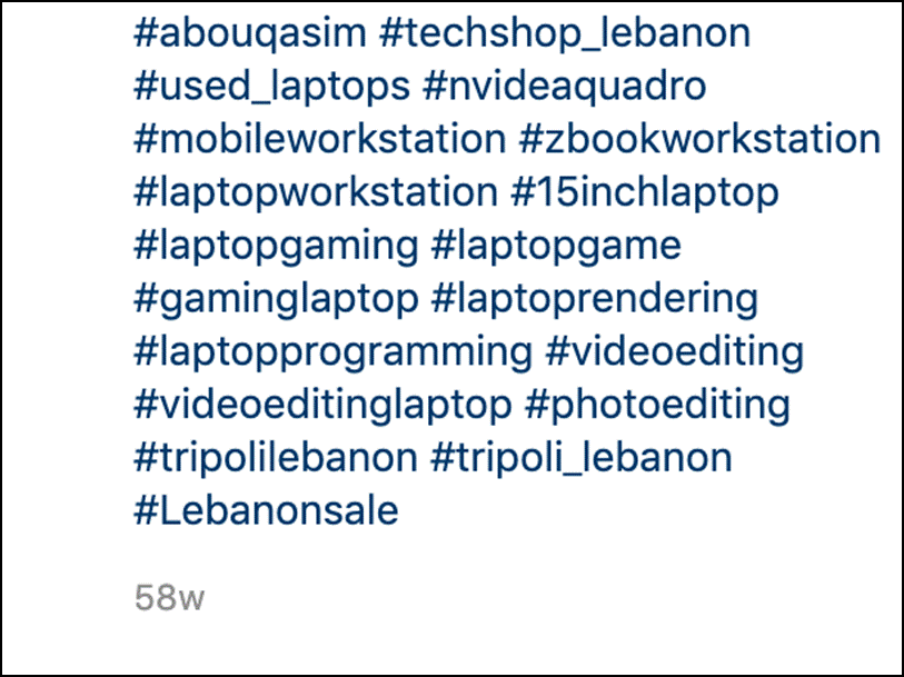 Example of bad hashtag use on Instagram