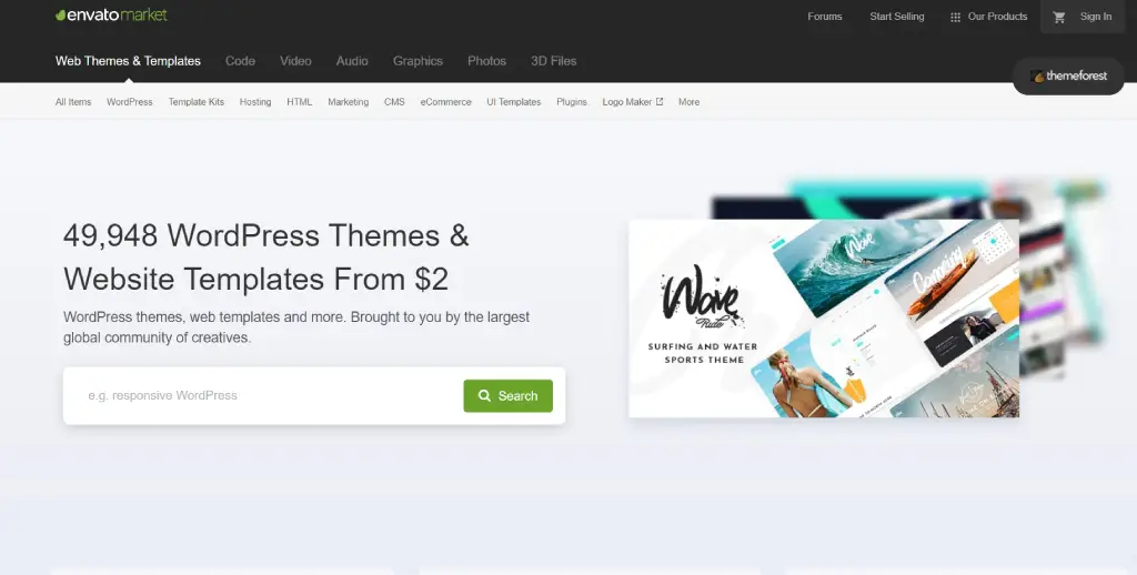 ThemeForest marketplace for seeling graphic design products