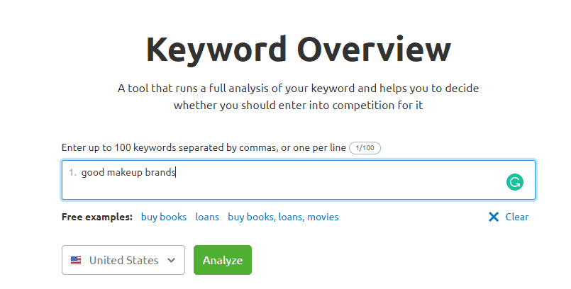 SEMrush keyword overview SEO tool