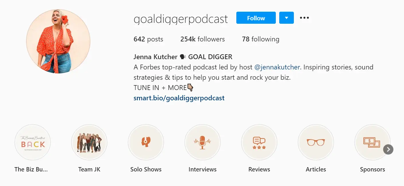 Instagram bio of @goaldiggerpodcast