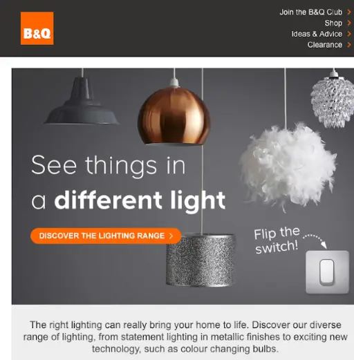 Interactive light switch - Email Design Trends 2021