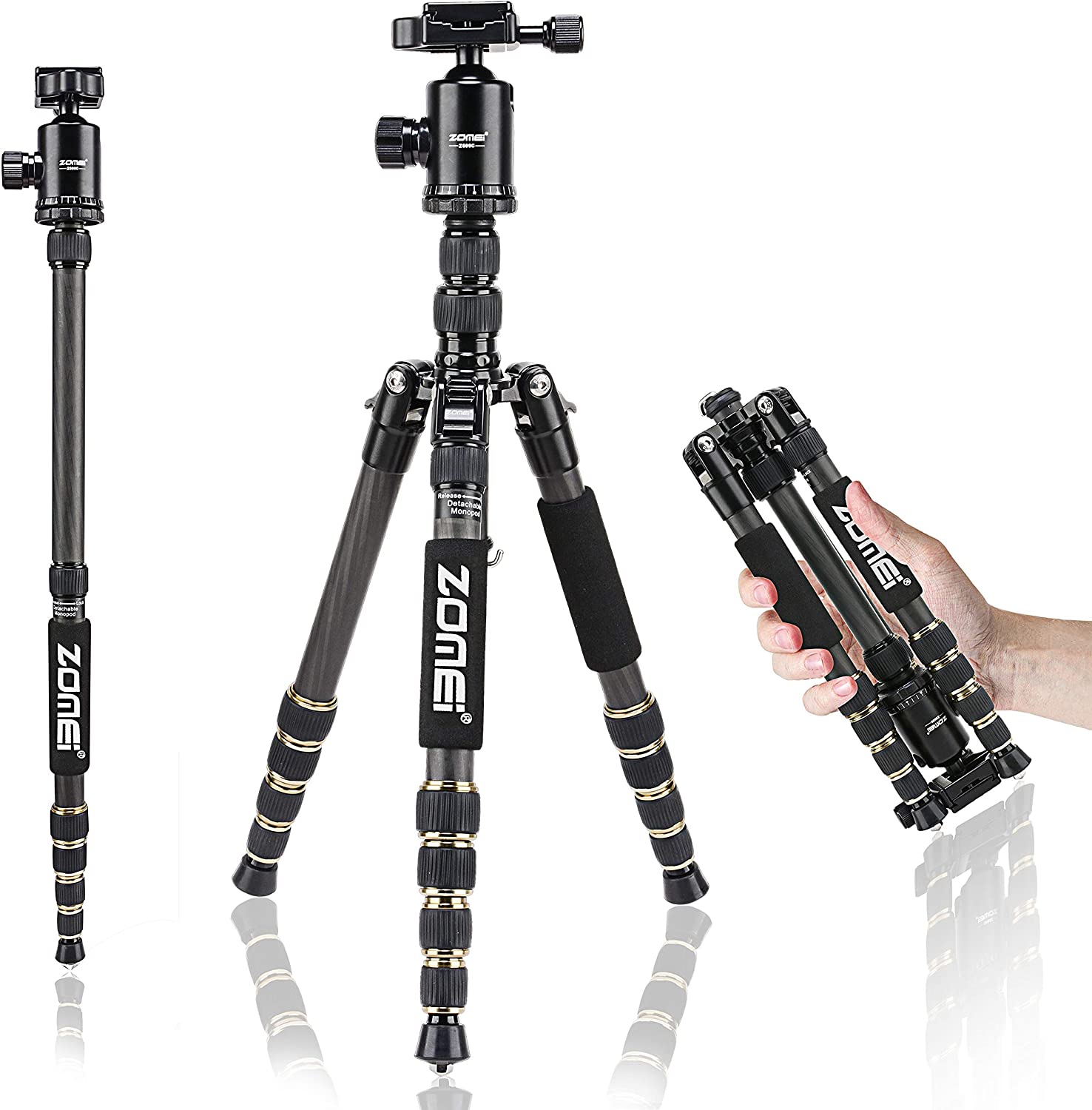 with Carrying Case CJGXJZJ Portable Camera Tripod Monopod Safe Load-Bearing 12KG Travel Outdoor Photography Tripod Lightweight Carbon Fiber Camera Stand 