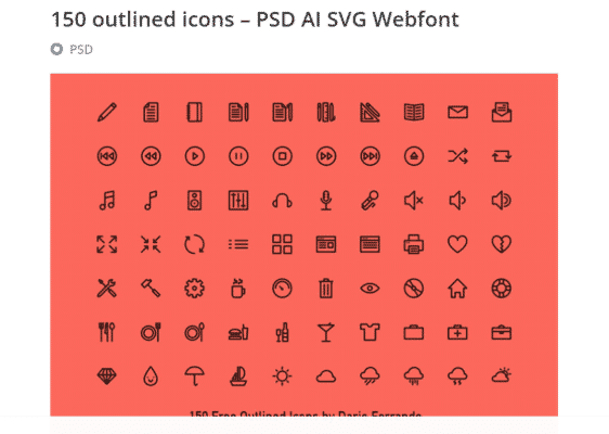 150 iconos descritos - PSD AI SVG Webfont