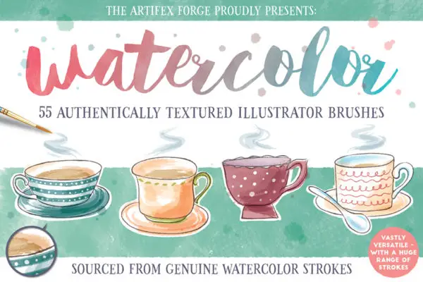 Watercolour: 55 Authentically Textured Illustrator Brushes