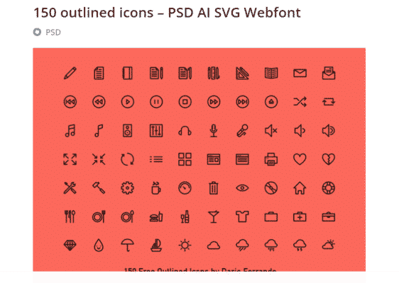 150 outlined icons – PSD AI SVG Webfont