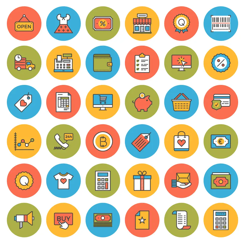 38 Free flat-line e-commerce icons