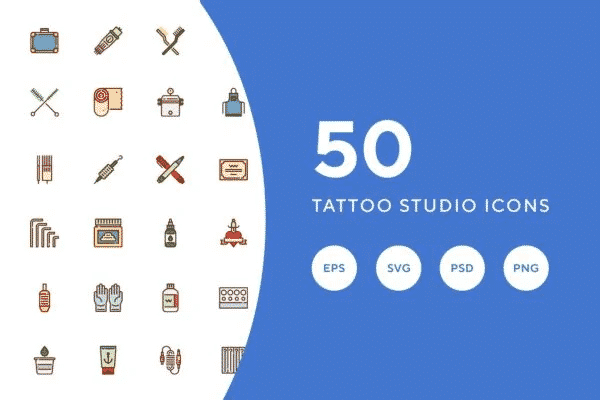 50 Tattoo Studio Icons