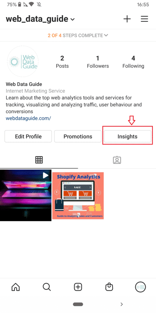 Instagram business account page