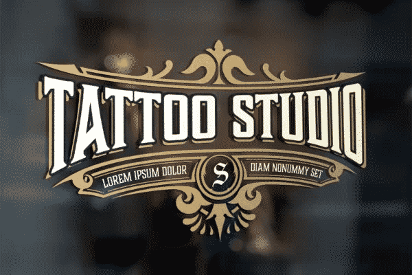 Vintage tattoo logo with golden elements