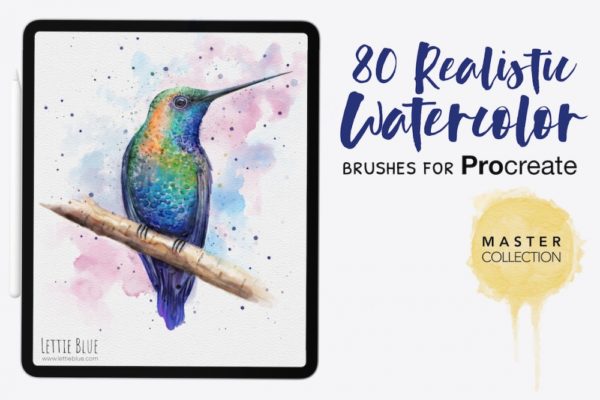 80 Realistic Watercolor Brushes for Procreate 5X