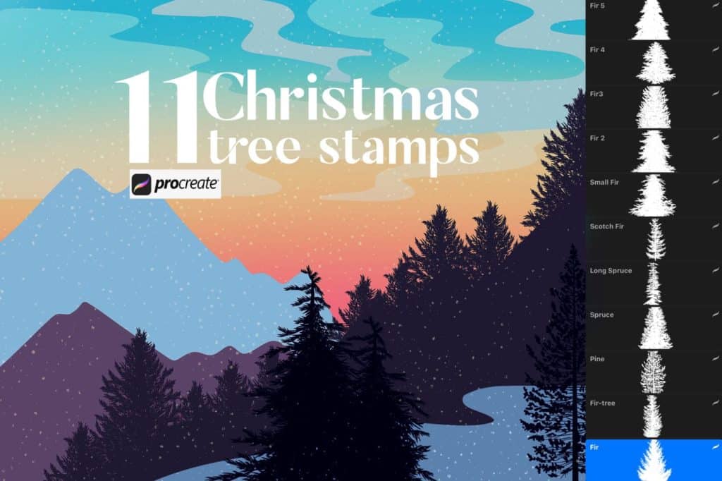11 Christmas tree stamps for Procreate