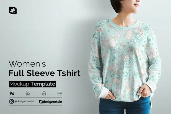 Womens Full Sleeve T-shirt Mockup 