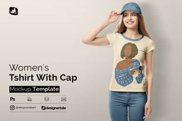 Women’s T-Shirt With Cap Mockup 