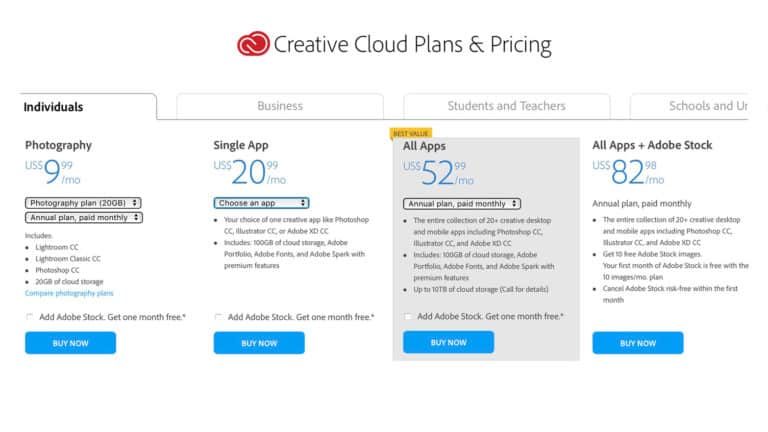 adobe creative cloud pricing per seat