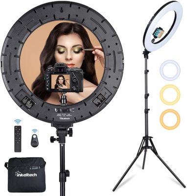 DLMPT Selfie LED Ring Light with Bluetooth Controller Dimmable 5500-3200K Ringlight Make Up Light USB Charging Interface Ring Make Up Light for YouTube Vlog Makeup Video Shooting,160cm