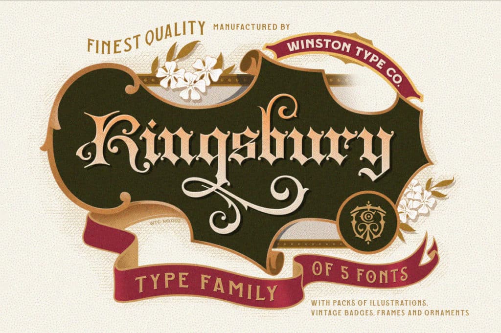 Old English Fonts: WT Kingsbury Font Family & Design Bundle