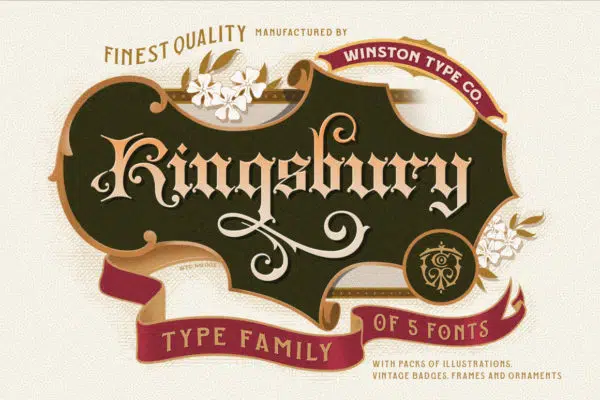 Old English Fonts: WT Kingsbury Font Family & Design Bundle