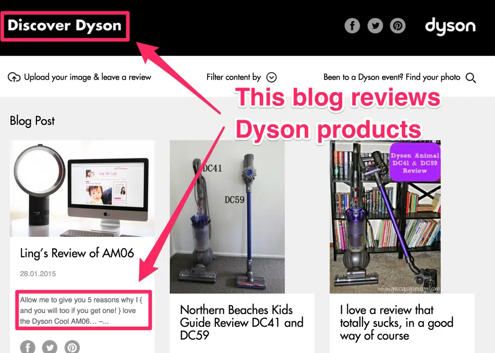 Dyson affiliate marketing website