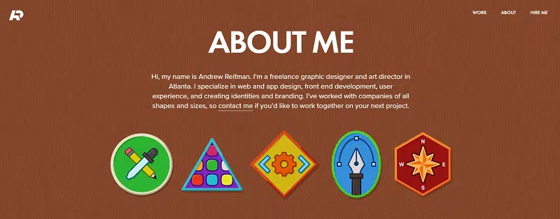 Graphic design portfolio website about me page
