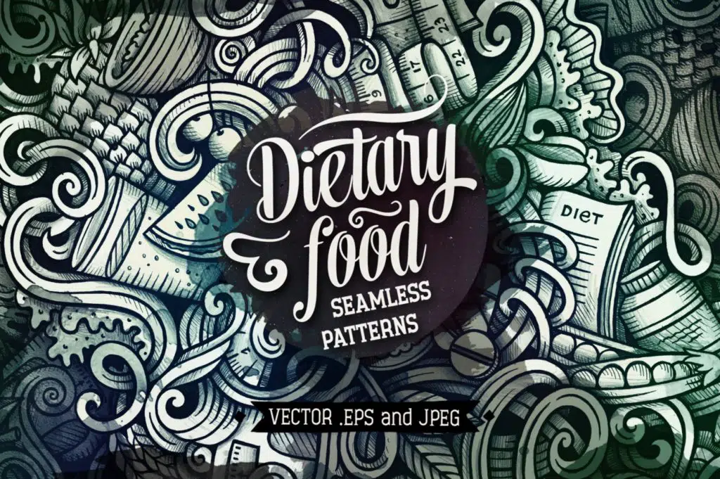 Diet Food Graphics Doodle Seamless Patterns