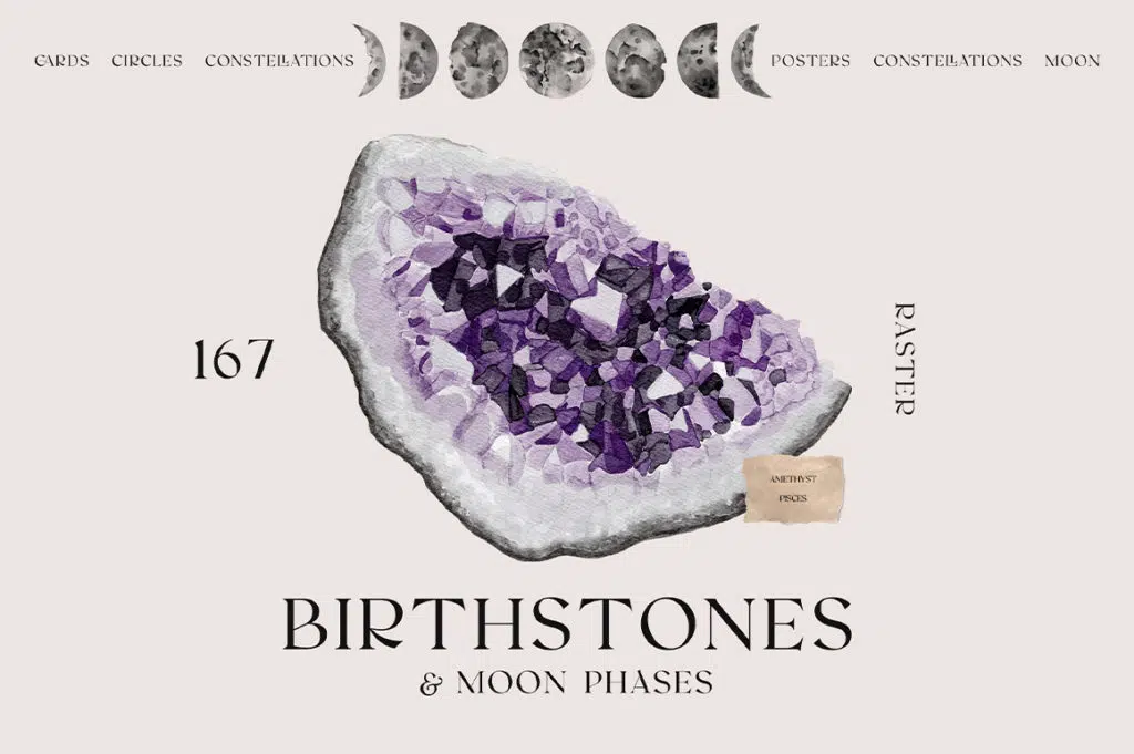 Watercolor Birthstones & Moon Phases