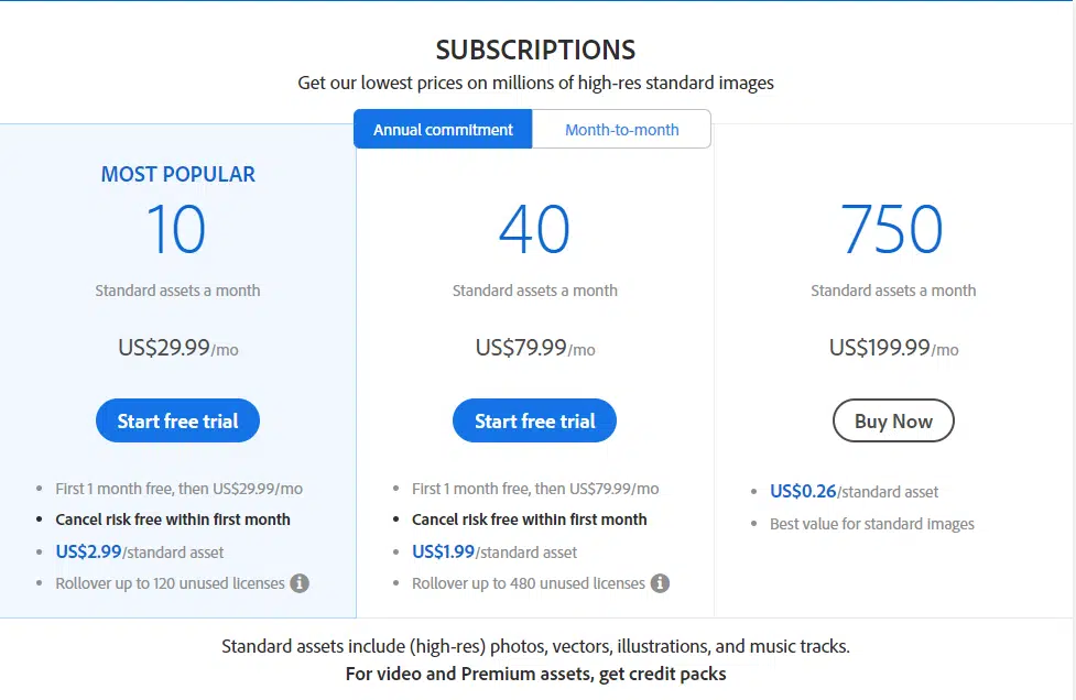 Adobe Stock Subscription Pricing