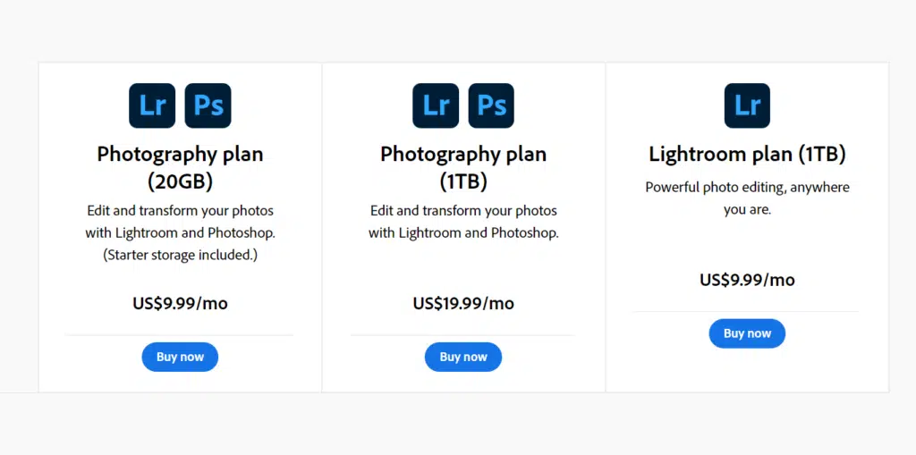 Adobe photography Plans